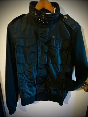 Zara Black Military Field Jacket with High Collar